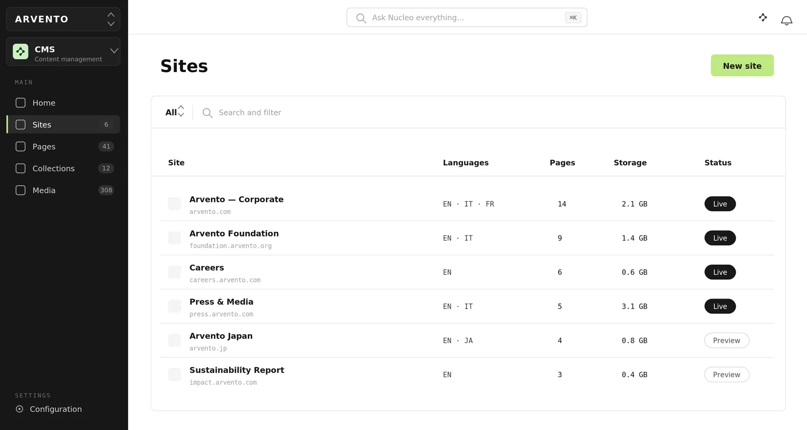 Nucleo CMS screenshot