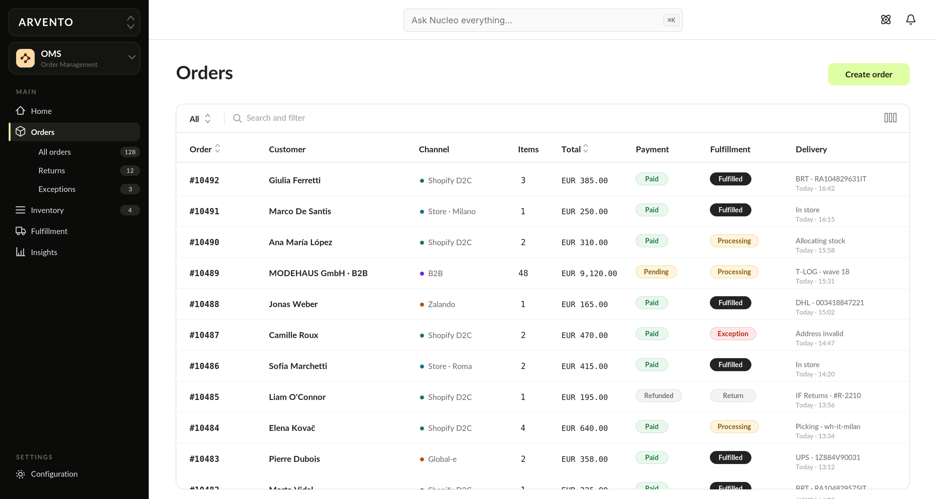 Nucleo OMS screenshot