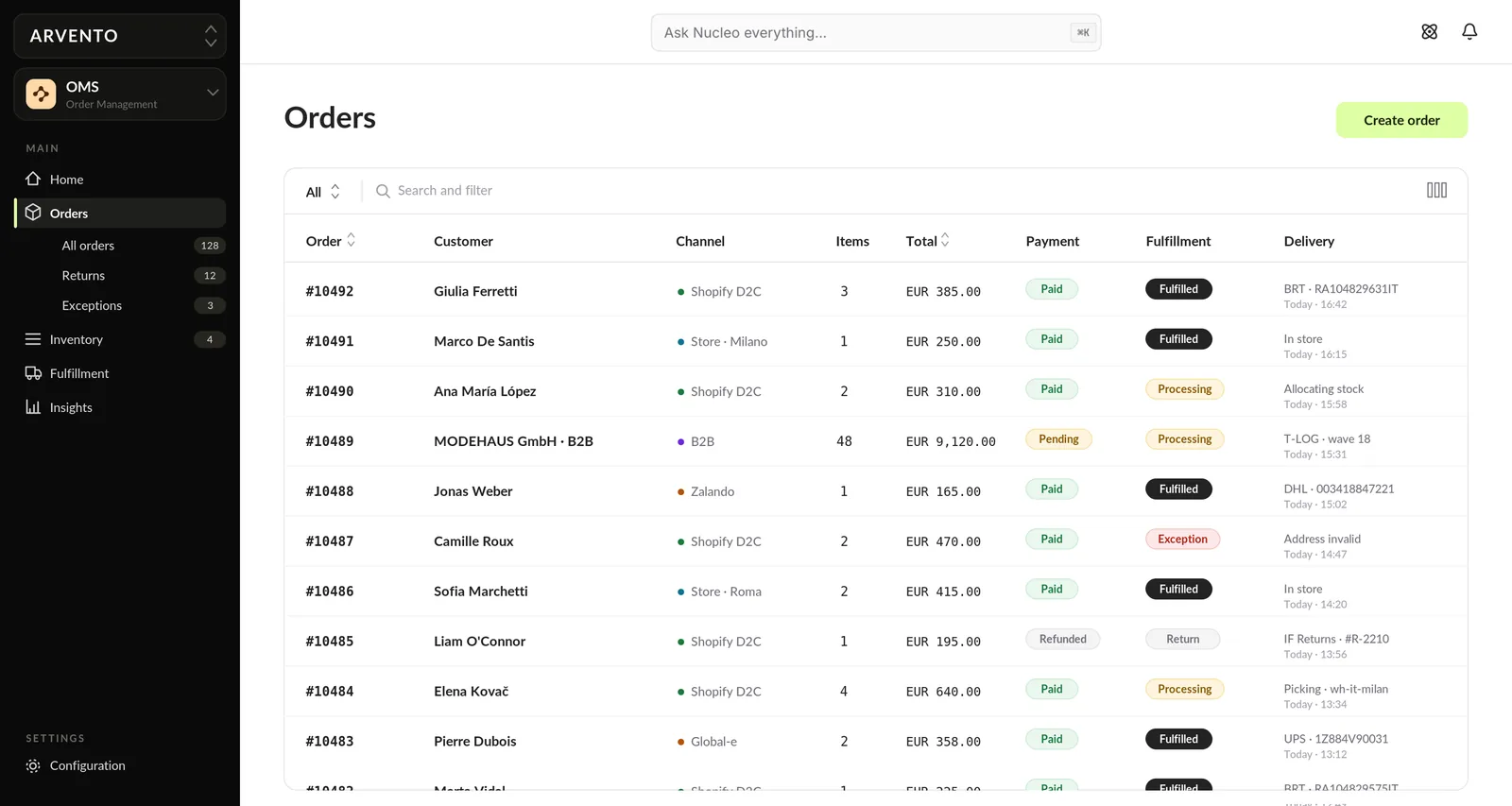 Nucleo OMS screenshot